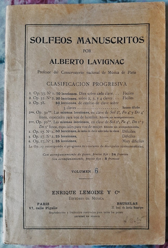Antiguo Solfeos Manuscritos Vol 6 Alberto Lavignac 1934