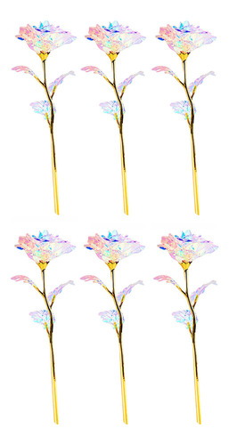 Flores Artificiales Coloridas Y Luminosas De Oro Rosa, 6 Uni