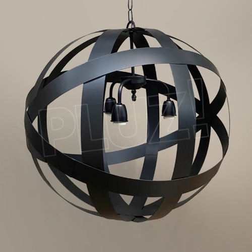 Imagen 2 de 10 de Colgante Esfera 3luces Industrial Vintage Chapa Hierro Negro
