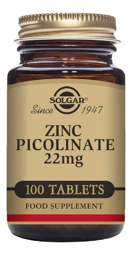 Picolinato De Zinc 22 Mg Solgar 100 Tabletas