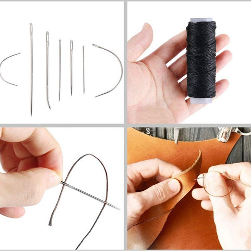Imagen 3 de 6 de Kit Costura De Cuero Insumos Herramientas Hilos Cera