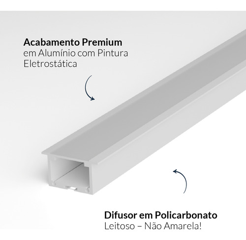 Perfil Led Barra Risque Inside 24x15mm 2 Metros Embutir Branco Em Aluminio Cod:338255608 Deluxe By Avant
