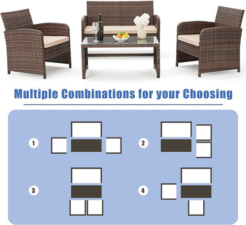 Juego De 4 Muebles Para Patio Mimbre Color Beige Avawing