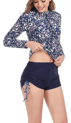 Traje De Baño Para Mujer, 2 Blusas De Bikini De Manga Largal