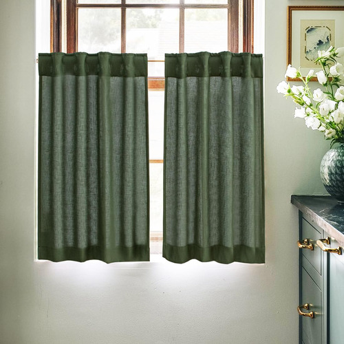 Cortinas Pequenas De Lino Verde Oliva Para Cocina, Casa De C