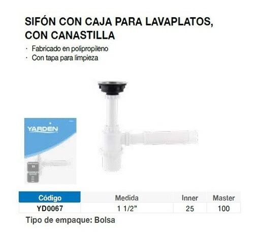 Sifón Para Lavaplatos Con Canastilla Medida 1-1/2´´