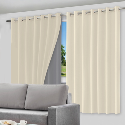 Cortina Blackout C/ Voil 100% Pvc 280x220cm Com Ilhós Cor Bege