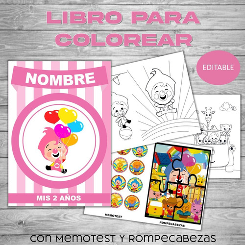 Libro Colorear Editable Para Imprimir De Plim Plim Rosa