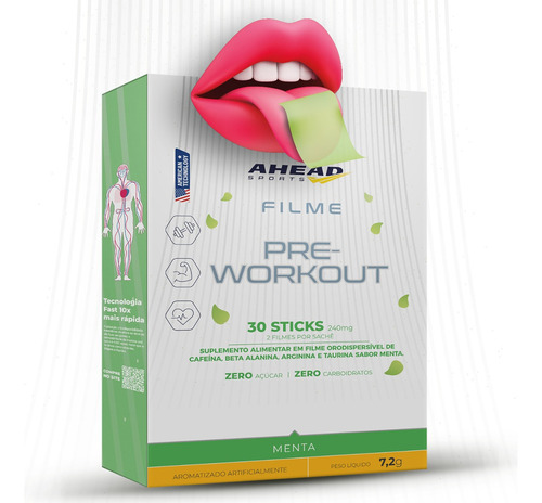 AHEAD Pré Workout Film Orodispersível Display Com 30 Sticks Ahead Sabor Menta