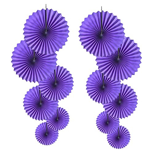 Purple Party Hanging Paper Fans Diy Set12pcs Set Pap...