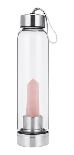 Botella Agua Vidrio Y Acero Inoxidable Cuarzo Rosa 550ml