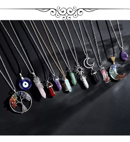 ** 12 Pzs Cristal Collar Dije Cuarzo Natural Gema Prisma