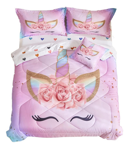 Adasmile A & S Twin Unicorn Comforter Sets Para Niñas 6 Piez