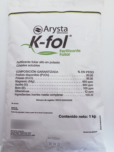 K-fol 1kg Fertilizante Foliar Alto En Fósforo Y Potasio