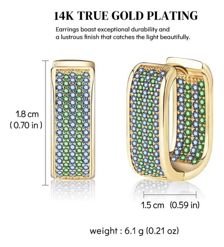 Aretes Argollas Cristales Chapado Oro 14k Acero Inoxidable