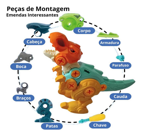 Kit Com 4 Dinossauros Monta E Desmonta Com Ferramentas Educativo Interativo Criativo Para Crianças Brinquedo Infantil Seguro Resistente Estimula Coordenação Motora E Raciocínio Lógico