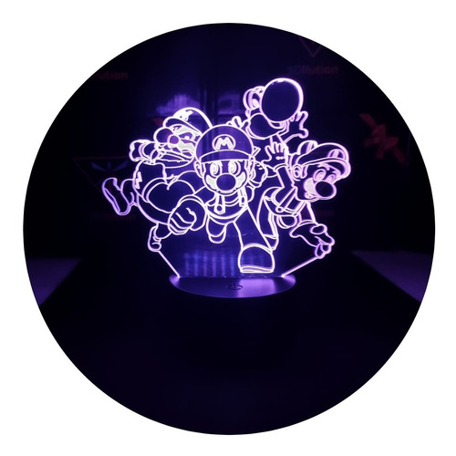 Lámpara 3d Mario Luigi Yoshi Wario Base Negra + Control