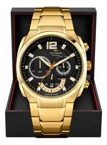 Relógio Technos Skymaster Masculino Dourado Cronógrafo 5ATM