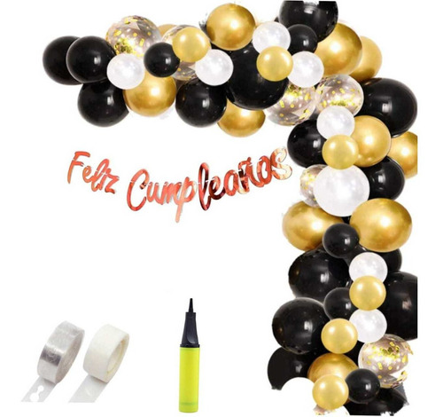 Arcos De Globos Chrome Latex Dorado Y Negro 