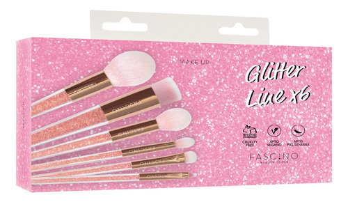 Imagen 9 de 10 de Set 6 Brochas Y Pinceles De Maquillaje Glitter Fascino