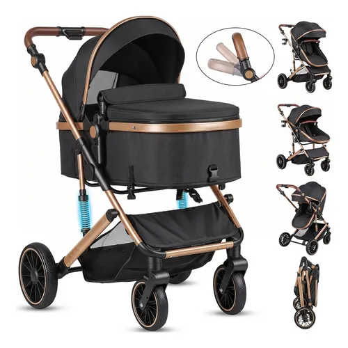 Carrinho Conforto Bebê Reversível Berço Moisés Dobrável Preto