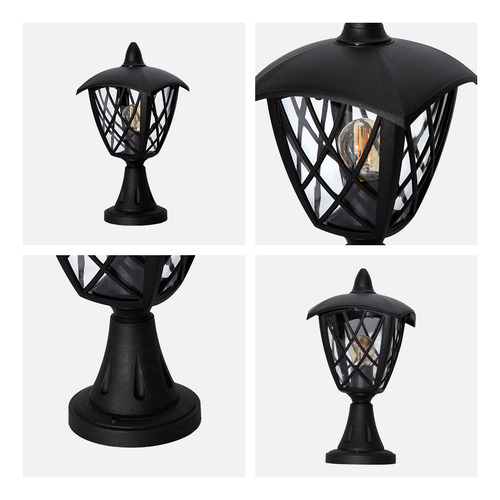 Lámpara De Poste Exterior Ip44, 1 Luz E27 10w, Acabado Negro