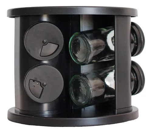comprar Porta Temperos E Condimentos Giratório Com 6 Potes De Vidro Cor Preto