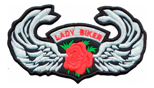 Patch Bordado - Mulher Motociclista Rosa Com Asas Dv80132