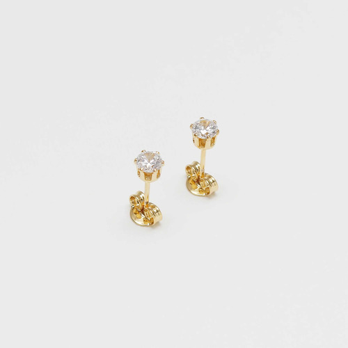 Topos Aretes Cristal Redondo Oro Laminado 18k