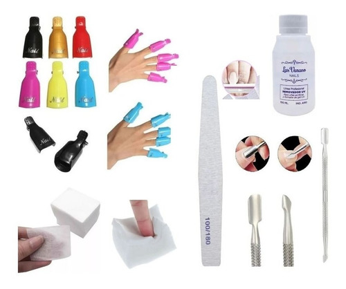 Kit Removedor Uv Esmaltes Semipermanentes Broches Wipes Gel