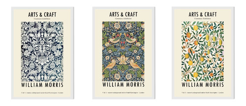 3 Cuadros William Morris 30x20 Marco Impreso Decofactory