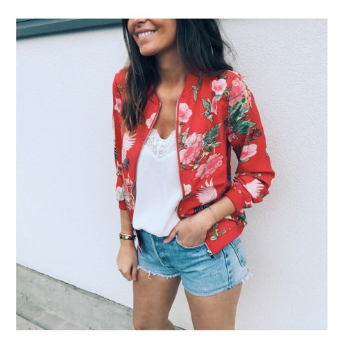 Chamarra Bomber De Manga Larga Con Estampado Floral/color