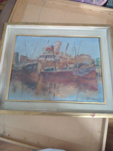 Oleo S/hardboard Firmado Z. Arakian Barcos La Boca 30x40 Cm