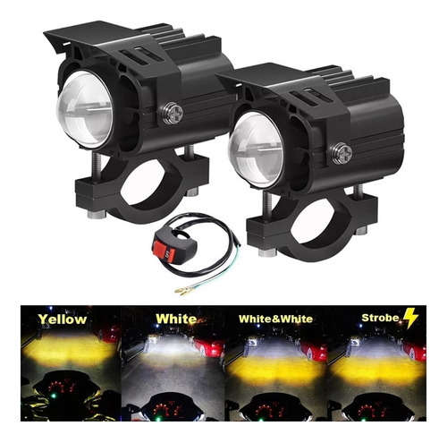 Par Faros Lupa Led Alta/baja Doble Color Estrobos Auto Moto