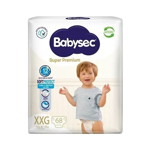 Pañales Babysec Super Premium Talle Xxg 68 Unidades.