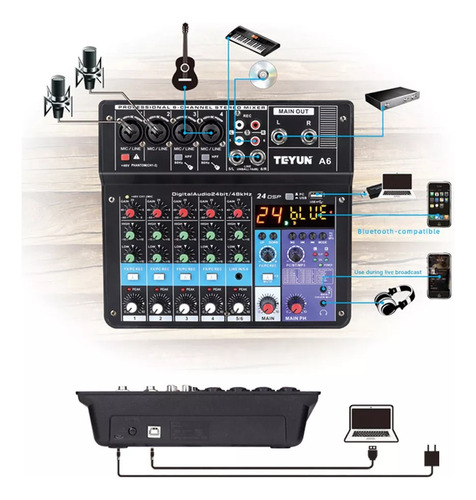 Para Mini Mezclador De Audio Sound Machine Webcast A6 Party