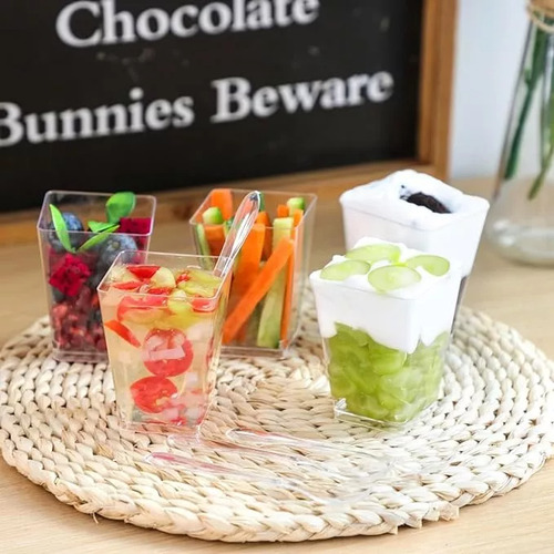 50 Vasos Desechables Transparentes Con Tapa Para Fiesta