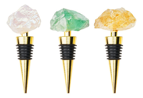 Crystal Wine Stoppers Set Of 3, Natural Gemstone Wine Stoppe