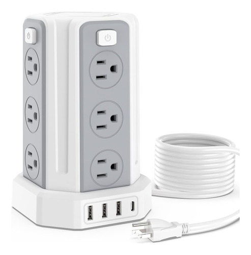 Multicontacto Torre 12 Ac+4 Usb 3m Estación De Carga 16 En 1