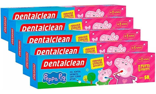 5x Gel Dental Infantil Peppa Pig Com Fluor 50g - Dentalclean