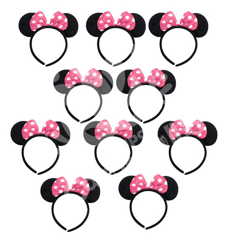 10 Diademas Con Orejas Mimi Minnie Mouse, Moño Rosa Pastel F