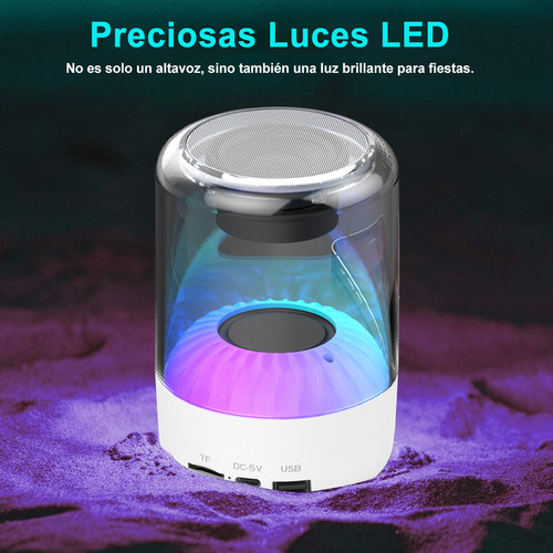Bocina Bluetooth Portátil Altavoz Inalámbrico Con Luces Led Color Blanco
