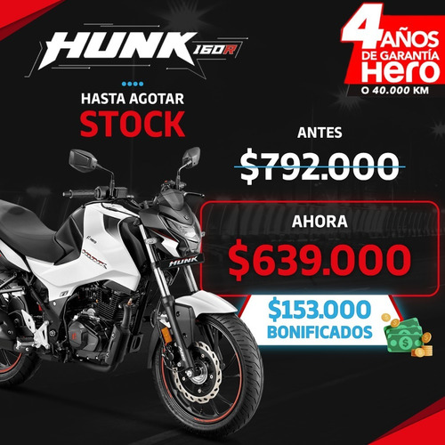 Imagen 1 de 17 de Hero Hunk 160r Moto 0km Abs Test Drive Gratis Promo $153k
