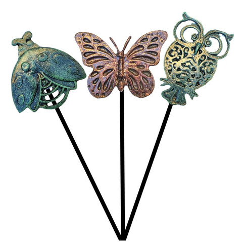 Set Pincho Deco, Tutor De Plantas Pintura Epoxy, Fundición.. Patina Verde / Cobre 3