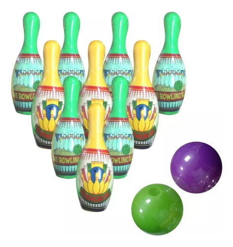 Set Juego De Bowling Plastico 10 Bolos Y 2 Pelotas Grande