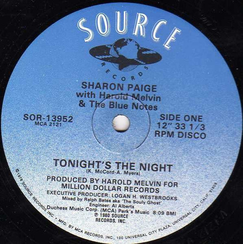 Sharon Paige Harold Melvin Tonight's The Night 12  Us 1980