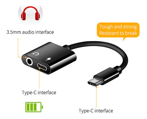 Adaptador De Fone De Ouvido 2 Em 1 Tipo C A 3,5 Mm Fone De O