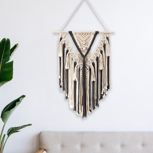 Tapiz De Pared Con Borlas Largas Y Macramé Estilo Bohemio