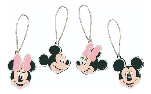 Kit 4 Enfeites De Natal Mickey E Minnie Rosa Mdf - Disney