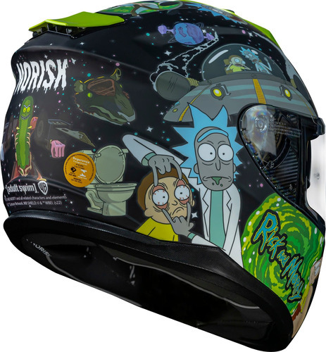 Casco Norisk Strada Rick and Morty con visera, color negro, diseño de Ricky and Morty, talla 61/62